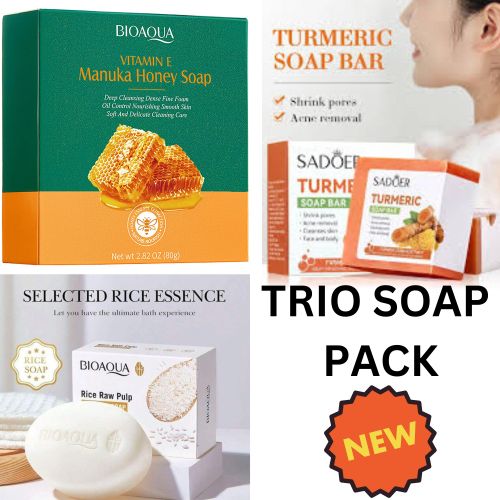 SADOER TRIO SOAP PACK/TURMERIC SOAP100G,MANUKA HONEY80G,RICE SOAP 100G.