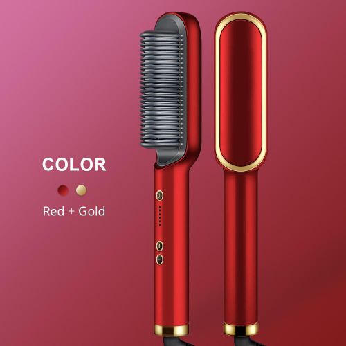 2-in-1 Hot-Air Hair Styling Comb Straightener Hair Brush blow dry hair dryer Hot Brush Flat Iron-red