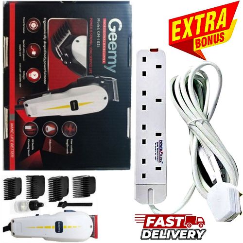 Geemy MEN SHAVING MACHINE// SHAVE TRIMMER// HAIR REMOVAL TRIMMER// CLIPPER TRIMMER BARBERING KINYOZI SHAVING MACHINE FOR MEN & GENTLEMEN ELECTRIC HAIR SHAVING MACHINE + ELECTRIC 4 WAY POWER EXTENSION CABLE SOCKET WITH SAFETY LONG CABLE