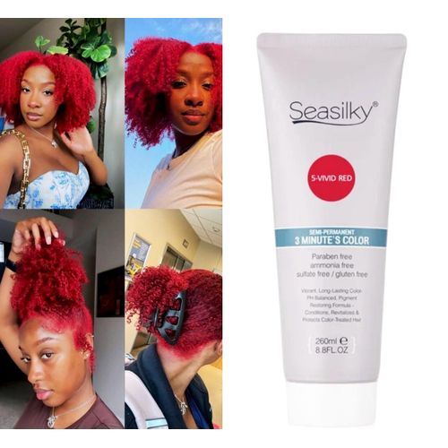 Seasilky Red Hair Dye- VIVID RED Semi-permanent Hair Color- Instant Hair Color-No Hair Damage