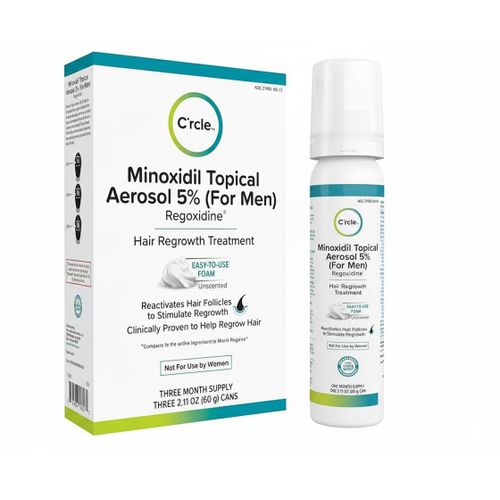 C'rcle Men 5% Minoxidil Topical Foam. Unscented. Helps Restore Vertex Hair Loss & Thinning. Extra Strength Supports Hair Regrowth for Men. Top Ten Hair. 1 Month Supply.