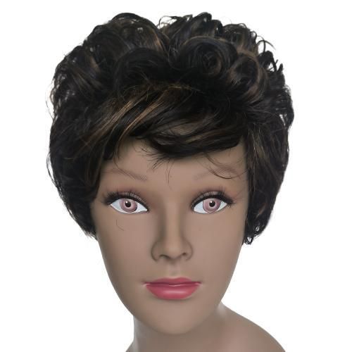 Fashion Idol Human STYLE ICON Nature Wig Color F1B/30 MOVIE STAR Pixied Cut Curl Made-Machine Wig Human Nature Hair Wig For Women