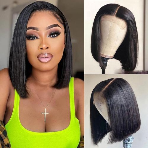 Fashion Idol Human STYLE ICON 13X4 Lace Bob Nature Wig 10" Nature Black Wig 13*4 Lace Human Nature Bob Hair Wig For Women
