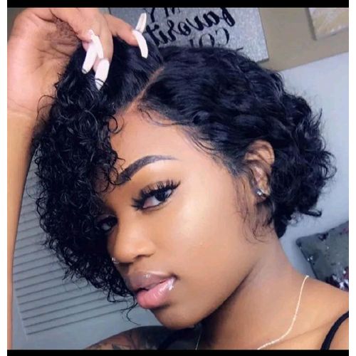 Premium 10" Black Fashion Short Hair Bob Wig Curly Synthetic Hair Wig
