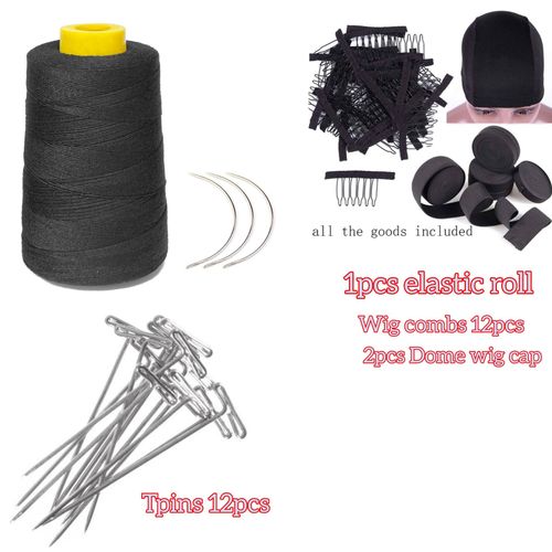 Wig making dome cap , wig combs ,Thread ,3 needles , 12 tpins , full roll elastic band