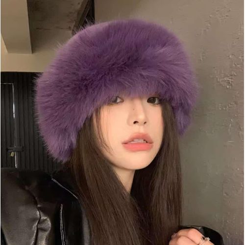 Beauty Fur Winter Style Y2K Trendy Hat PURPLE