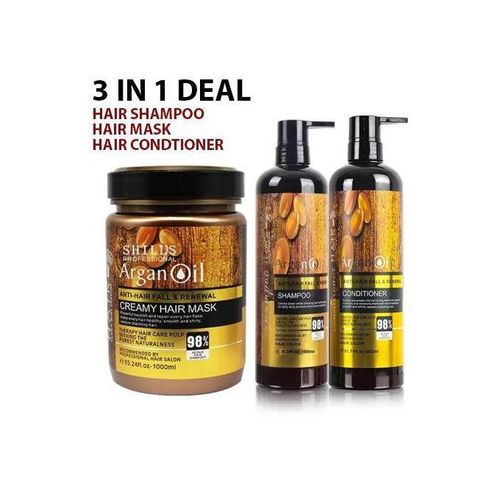 Moroccan Argan Oil 3 in 1Shampoo, Conditioner And Hair Mask Set, Perfect For Damaged, Dry, Curly, Frizzy Hair - Thickening Formula For Fine/Thin Hair, Safe For Color And Keratin Treated Hair