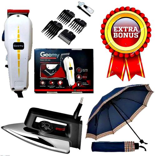 Geemy Hair Clipper, Ailyons Iron Box & Portable Umbrella