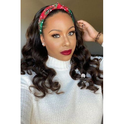 Wavy Tinted Brown Women Headband Wig + Free gift Inside