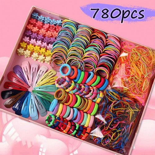 780-Piece Girls Hair Accessories Gift Set – Colorful Hair Ties, Clips & Bands For Kids