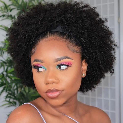 Fashion Soft Kinky Curly Headband Wig _black