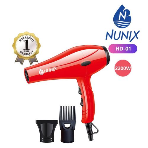 Nunix Home/ Salon Hair Dryer and Straightener With 2 Selectable Speeds and 3 Heats Settings. 2200W. 1 Heavy Duty Blow Dry, 2 Nozzles.
