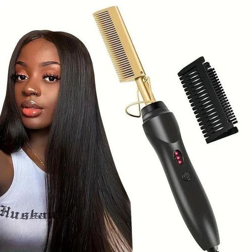 New Hot Comb Hair Straighter Hair Curler 2 In 1 Flat Iron For Natural Hair & Wigs Hair Hot Comb Electric Hair Straighter Fast Heating Press Comb