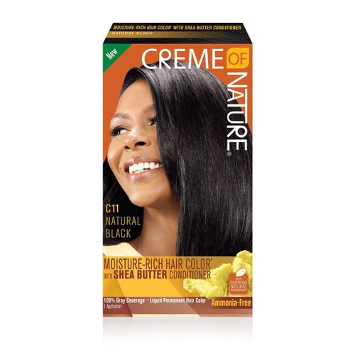 Creme Of Nature Moisture Rich Liquid Hair Color, C11 Natural Black, with Shea Butter Conditioner, 1 Application-leaves hair in better condition