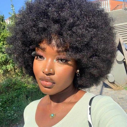 Fashion Idol Human STYLE ICON Nature Pixied Cut Afro Curl Wig AMNA Color 1B Afro Curl Made-Machine Wig Human Nature Hair Wig For Women