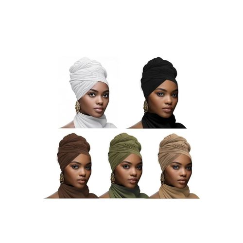 5PCS headwraps for black wome Stretch Jersey Turban Black Women African Hair Wraps Breathable Super soft and long