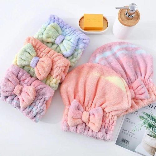 3D Fashion Fashion Microfiber Hair Drying Towels, Super Absorbent Turban Hair Towel Cap, Quick Dry Head wrap with Bow-Knot Shower Cap for for Curly, Long, Thick Hair & Wet Hair