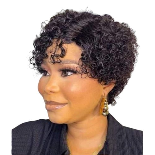 Short curly semi human wig