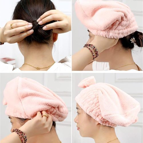 Microfiber Hair Drying Towels, Super Absorbent Turban Hair Towel Cap, Quick Dry Head wrap with Bow-Knot Shower Cap for for Curly, Long, Thick Hair & Wet Hair