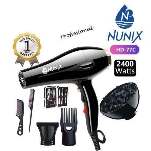 Nunix 2400W Hair Drier/ Straightener. With 7 Pieces Accessories - Blowdry, 2 Attachments, Diffuser, 2 Combs, Nail Tools.