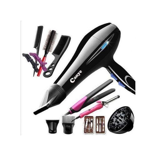 Canye Professional hair Blow-dry with hot and cold heat settings, 12 pieces Hair& Nail Tools- Curl diffuser, Flat Iron, Tongs, Manicure Set, Combs, Curls