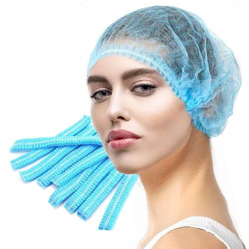 100 Pcs 21” Disposable Bouffant Caps, Hair Head Cover Net, Non-Woven, Medical, Labs, Spa, Nurse, Tattoo, Food Service, Health, For Men and Women (blue)