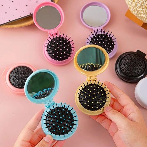 Folding Comb / Mirror Mini Pocket Hair comb/ Folding Massager Hair Brush-Round Hair Comb With Mirror