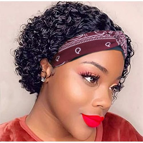 Short CURLY Premium Synthetic Headband Wig +Free Wig Cap