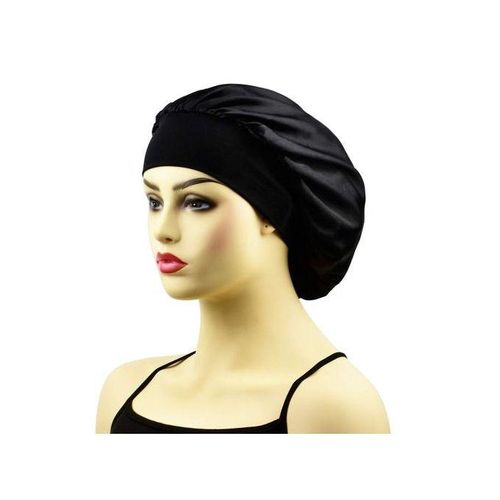 Fashion Bonnet Satin Sleeping Cap - Black