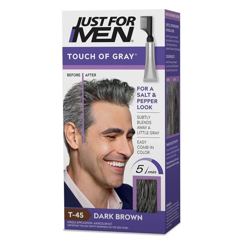 Just For Men Touch of Gray, Mens Hair Color Kit with Comb Applicator Great for a Salt and Pepper Look - Dark Brown, T-45