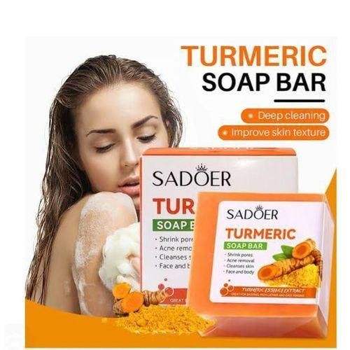 SADOER Turmeric Soap For Acne Removal, Shrink Pores, Cleanse Skin, Moisturize ,Hydrate Natural Tumeric Soap.