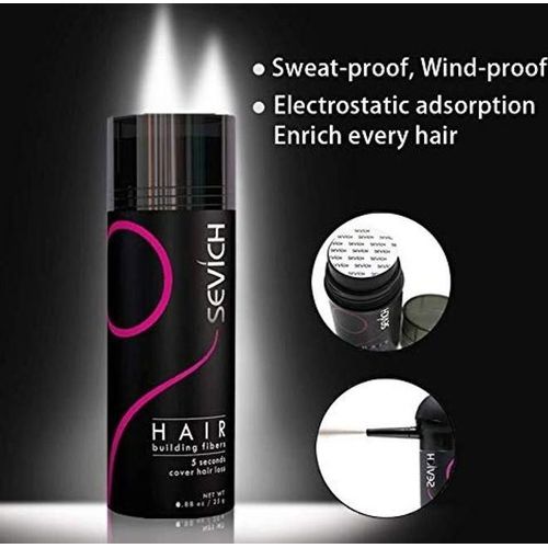 SEVICH Hair Building Fibres- Black (25g) Fuller Hair in Seconds