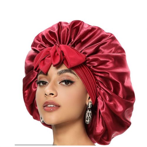 Jumbo Hair Bonnet Stretchy Tie Band- Wine Red