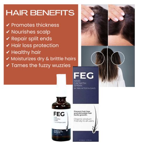 Feg Organic Anti Hair Loss, Hair Growth Cure Oil Spray For Thicker Long Hair-For Men And Women, Safe For All Hair Types-50mL ( PLUS A Free Derma Roller)