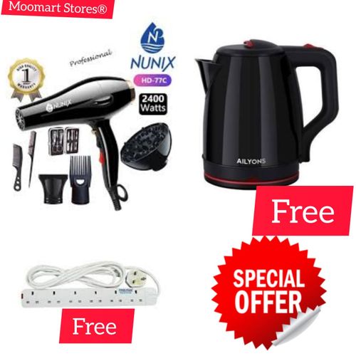 Nunix 2400W Pro Hair Blow Dry +AccessorieS+2.2LKETTLE+4 WAY EXTN