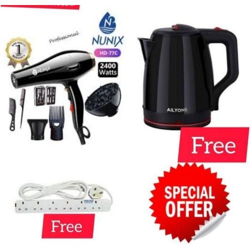 Nunix 2400W Pro Hair Blow Dry +AccessorieS+2.2LKETTLE+4 WAY EXT