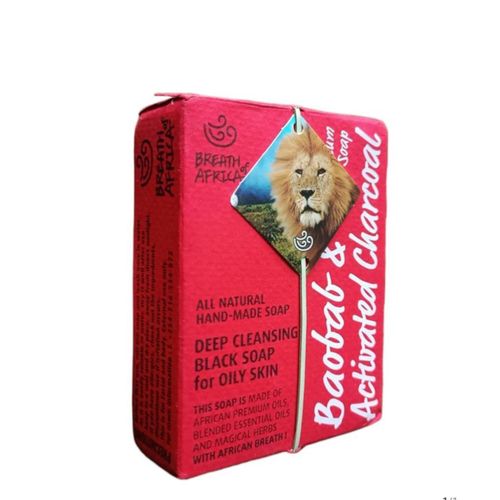 Breath of Africa Baobab and activated charcoal deep cleansing black soap for oily skin