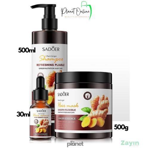 SADOER Ginger Hair Care 3PCS Set – Conditioner, Hair Mask & Treatment Liquid for Dry & Damaged Hair