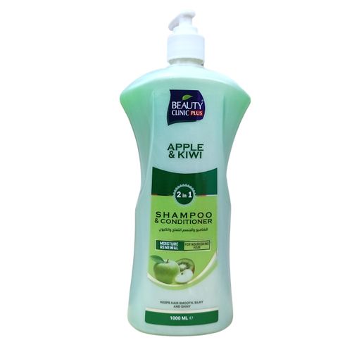 Beauty Clinic Apple & Kiwi 2in1 Shampoo & Conditioner. Cleans hair & Scalp, Moisturizes, Nourishes, Make hair smooth, Soft, Silky & Shinny, Prevent dandruffs, Breakage & Split Ends