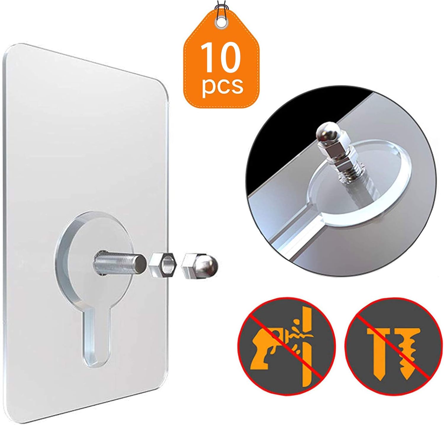 10PCS Nail-Free Transparent Wall Sticker Hooks