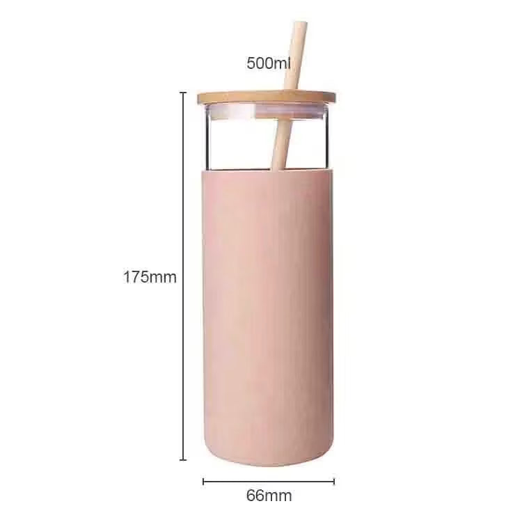 590ml Glass Tumbler with Bamboo Lid & Straw