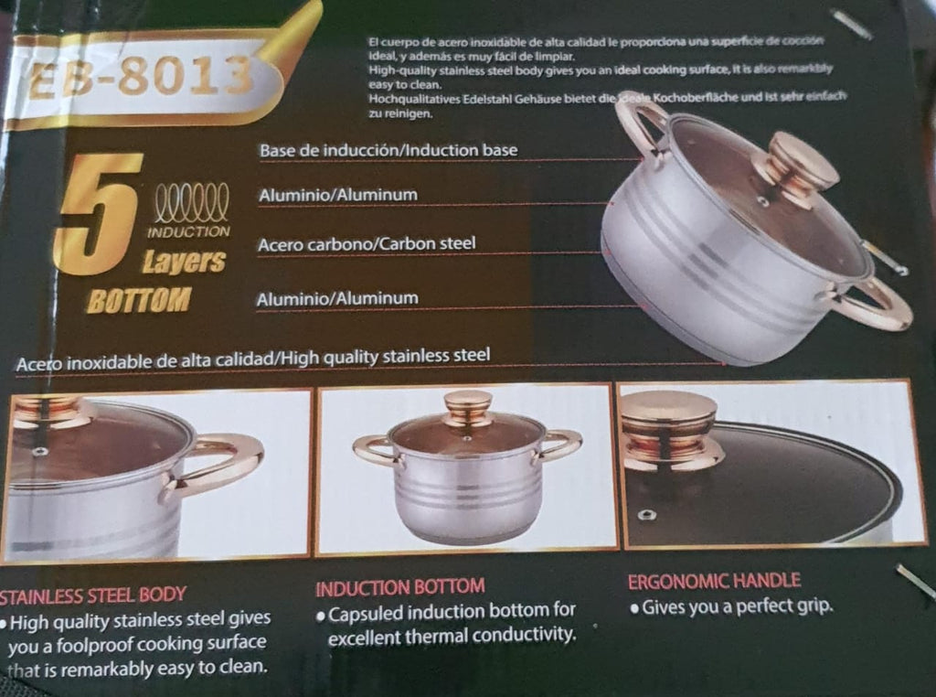 12pc Norbitcon EbEBBERG 93 Premium Aluminium Cookware Set – Golden Caps & Handles, Durable Nonstick Pots (2.1L to 6.6L)