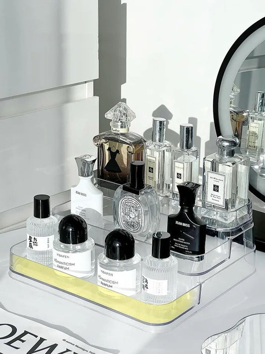 Acrylic Display Shelf Vanity Perfume Holder Organizer 3 Tiers Clear Display Risers Stand Plastic Figures Cupcake Storage Rack