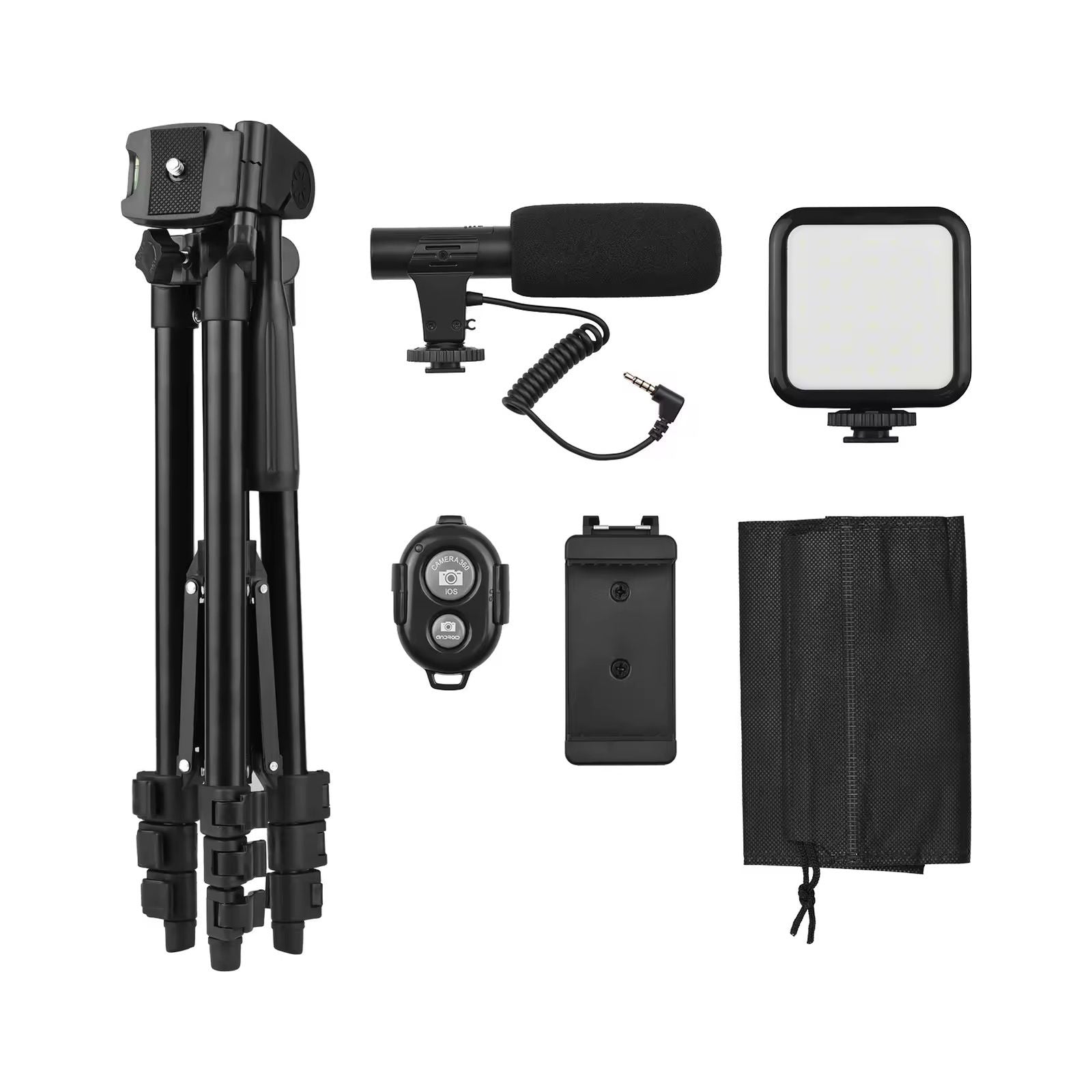 Complete Vlogging Kit with Tripod Stand, Noise-Cancelling Microphone, LED Video Light & Remote – KIT-05LM