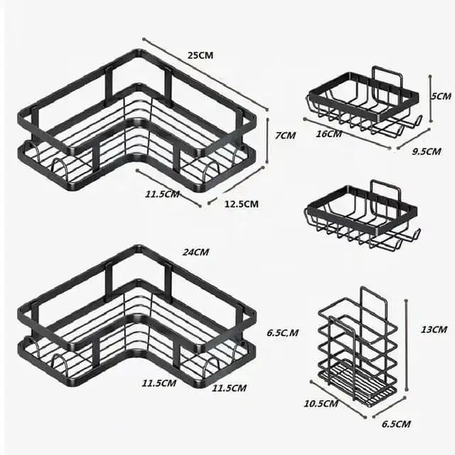 Heavy-Duty Carbon Steel Corner Shower Caddy Set (5-Pack) – Rust-Resistant, Adhesive, Space-Saving Bathroom Organizer