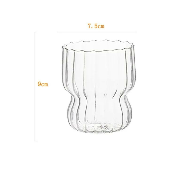 Glass Cup Cute Stripes Fat Cup Cream Cup Milk Coffee Breakfast Juice Mug High Temperature Resistant Glass Water Cup 300ml