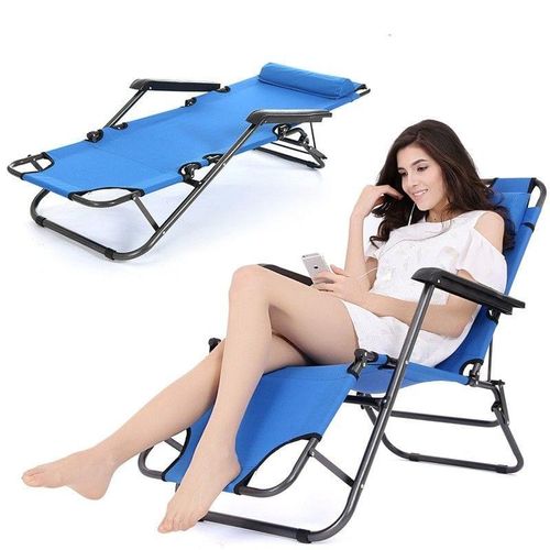 Reclinable Folding Camping Chair with Armrests – Lightweight, Portable Outdoor Chair for Adults (Blue)