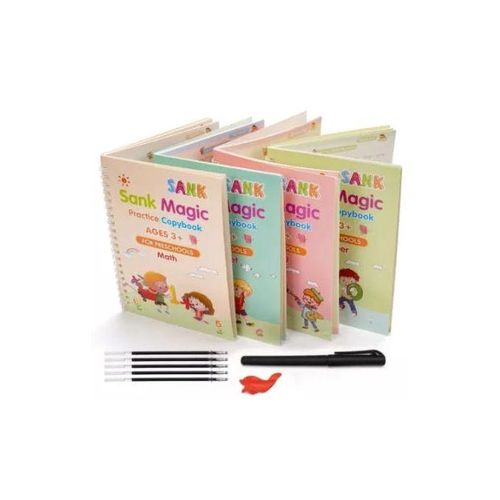 Sank Magic Practice Copy book set For Kids set of (4 book +1 pen +10 Refill) Copy book set for better hand writing