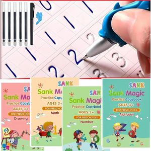 Sank Magic Practice Copy book set For Kids set of (4 book +1 pen +10 Refill) Copy book set for better hand writing